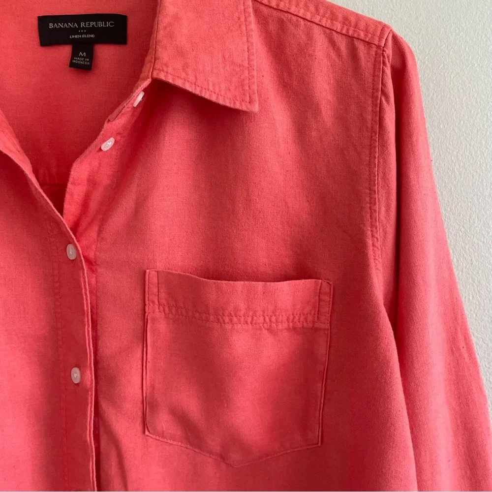 Banana Republic Women's Linen Blend Shirt Deep Coral Size Medium - Picture 4 of 11